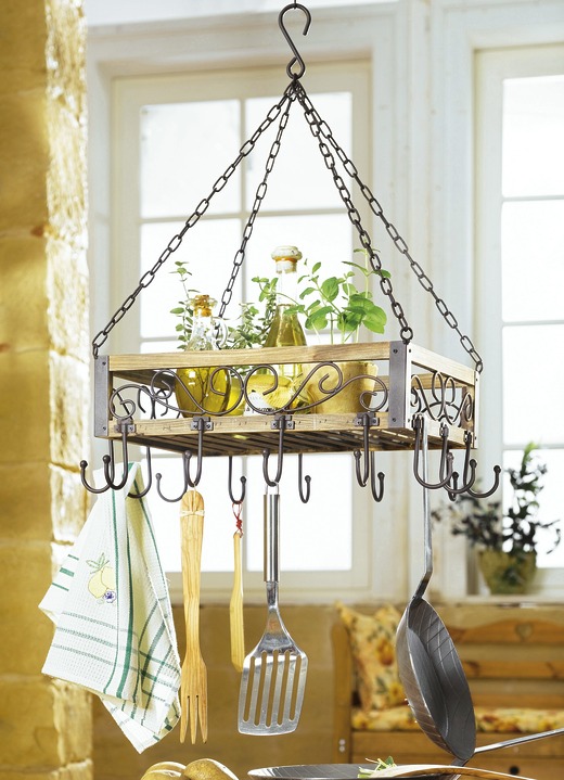 Küchenmöbel - Topfhänger aus Holz und Eisen , in Farbe BRAUN Ansicht 1