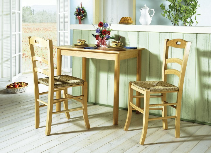 Küchenmöbel - Esszimmer-Programm im Landhausstil, verschiedene Ausführungen, in Farbe NATUR, in Ausführung Essgruppe, 2 Stühle und 1 ausziehbarer Tisch Ansicht 1