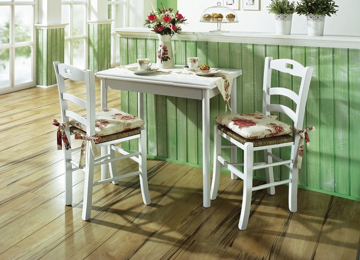 Küchenmöbel - Esszimmer-Programm im Landhausstil, verschiedene Ausführungen, in Farbe WEISS, in Ausführung Essgruppe, 2 Stühle und 1 ausziehbarer Tisch Ansicht 1