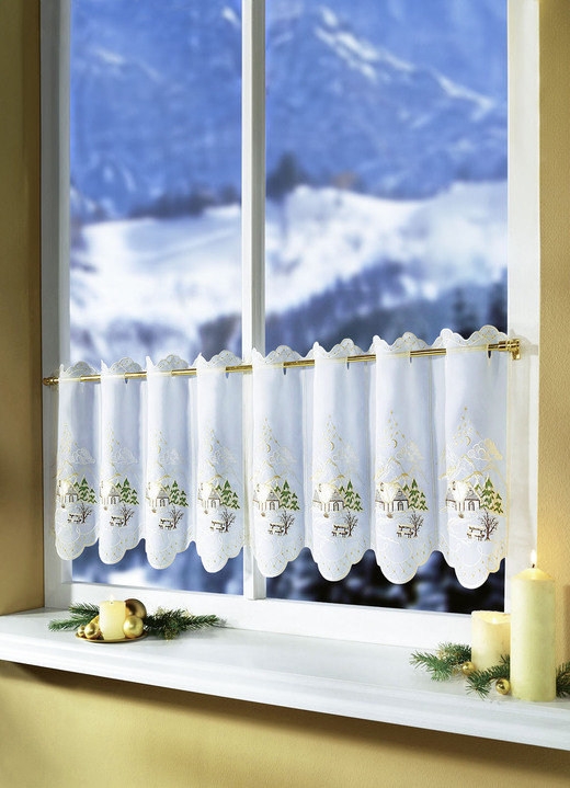 Landhaus & Küche - Kurzstore mit herrlichem Weihnachts-Dessin, in Größe 662 (H30xB128 cm) bis 829 (H50xB175 cm), in Farbe WEISS-GRÜN Ansicht 1