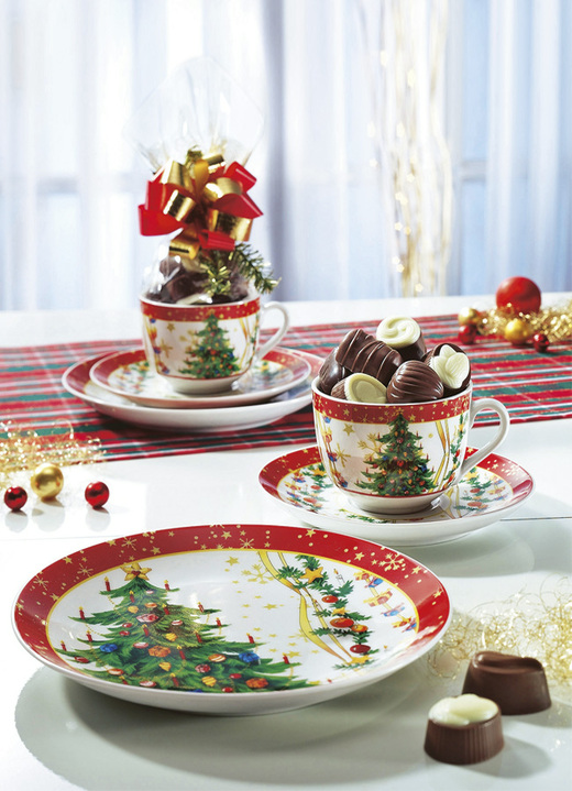 Porzellan - Weihnachtsgedeck-Set, in Farbe , in Ausführung Gedeck-Set, 3-teilig