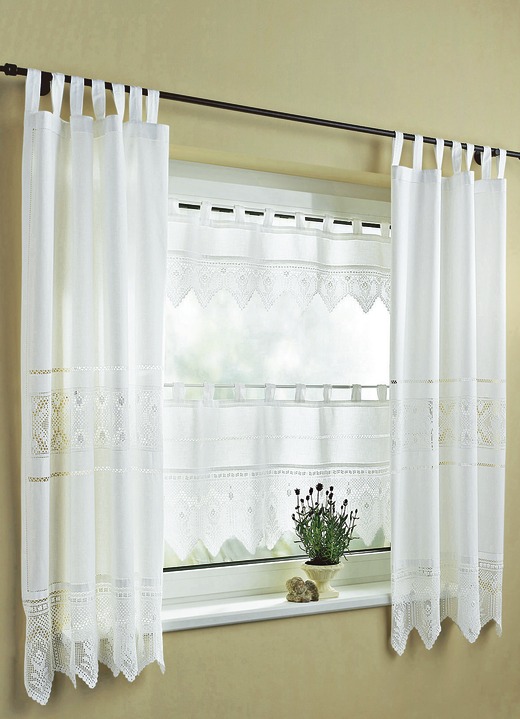 Landhaus & Küche - Zauberhafter Panneaux in Häkeloptik, in Größe 662 (Panneaux, H30xB138 cm) bis 856 (Panneaux, H65xB138 cm), in Farbe WEISS