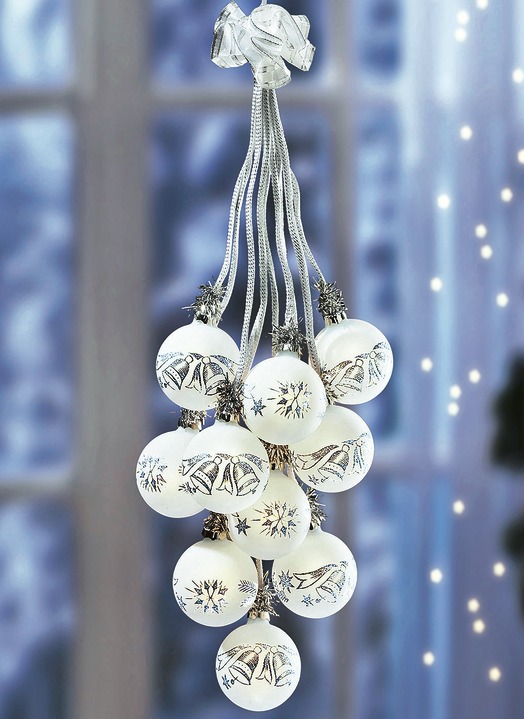 Weihnachtliche Dekorationen - Glaskugelgehänge, 10-flammig, mit Thüringer Glaskugeln, in Farbe SILBER Ansicht 1