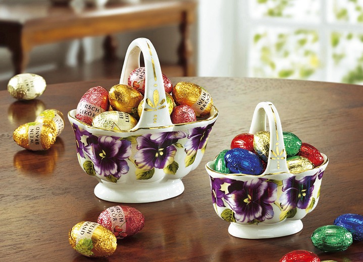 Osterleckereien - Porzellan-Körbchen, 2er-Set, mit süßer Füllung, in Farbe