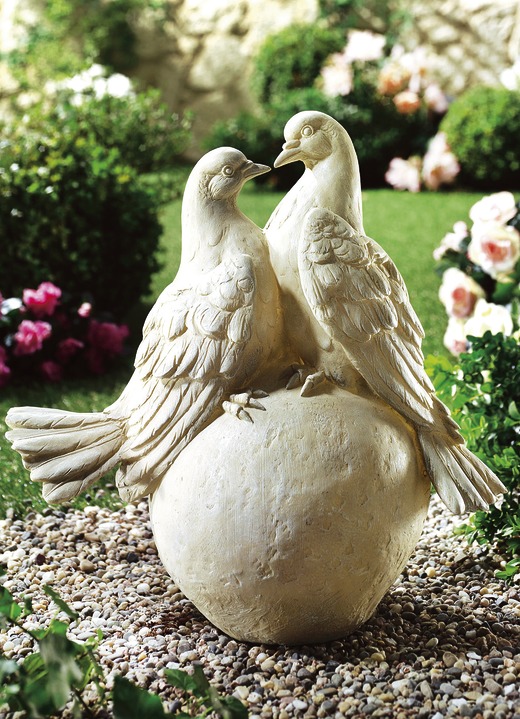 Gartendekoration - Figur Tauben aus wetterfestem Polyresin, in Farbe ANTIKWEISS
