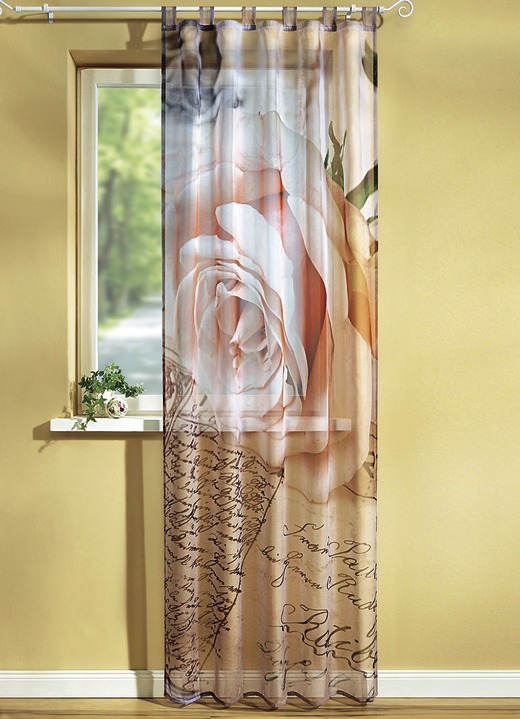 Romantisch - Übergardine Rose auf Noten, in Größe 365 (H145xB120 cm) bis 572 (H245xB120 cm), in Farbe , in Ausführung Mit Universalschienenband