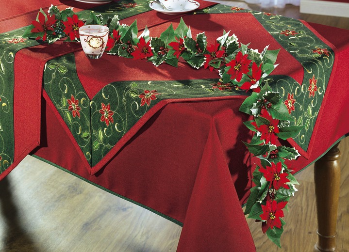 Gestecke & Kränze - Girlande mit  Weihnachtssternblüten und Ilexzweige, in Farbe ROT-GRÜN