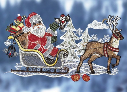 Fensterbild Weihnachtsmann mit Schlitten