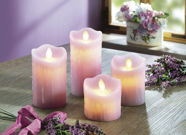 Geschenkideen - LED-Echtwachskerzen mit Duft, in Farbe LILA, in Ausführung 4er-Set lila (Lavendel)