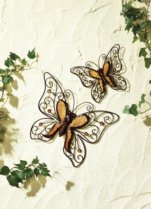 Gartendekoration - 2er-Set Wanddeko Schmetterling , in Farbe ORANGE/KUPFER