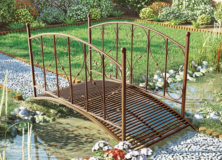 Gartendekoration - Gartenbrücke aus Metall, in Farbe ROSTFARBEN, in Ausführung Gartenbrücke, groß Ansicht 1