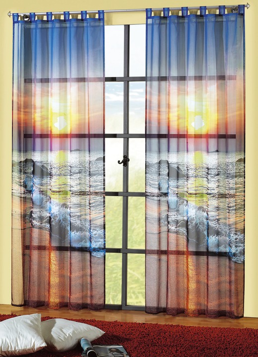Modern - Fensterdekoration mit Sonnenuntergang, in Größe 365 (H145xB120 cm) bis 572 (H245xB120 cm), in Farbe , in Ausführung Dekoschal mit Schlaufen