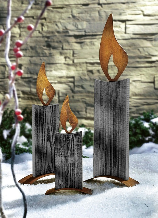 Außendekorationen - Deko-Objekt Kerze aus Fichtenholz und Stahlblech, in Farbe GRAU, in Ausführung Höhe 38 cm