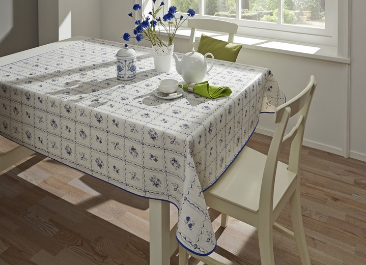 Tischdecken - Wachstuch-Tischdecke in pflegeleichter Qualität, in Größe 110 (Tischdecke, 110x140 cm) bis 190 (Tischdecke oval, 140x190 cm), in Farbe BLAU-WEISS