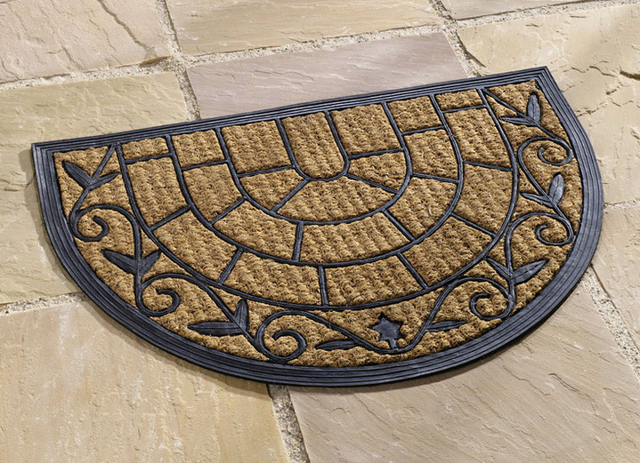 Fußmatten - Fußmatte Antik mit Hartgummi-Ornamenten, in Farbe NATUR-SCHWARZ, in Ausführung Fußmatte halbrund Ansicht 1