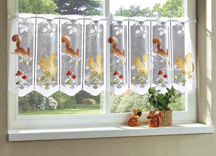 Landhaus & Küche - Herbstlicher Kurzstore mit Eichhörnchen, in Größe 784 (H45xB105 cm) bis 796 (H45xB165 cm), in Farbe WEISS-BRAUN