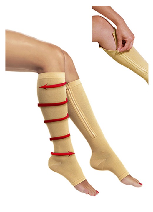 Kompressionsstrümpfe - Zip Sox Kompressionsstrümpfe mit Reißverschluss, in Größe 1 (36–40) bis 2 (41–44), in Farbe BEIGE Ansicht 1