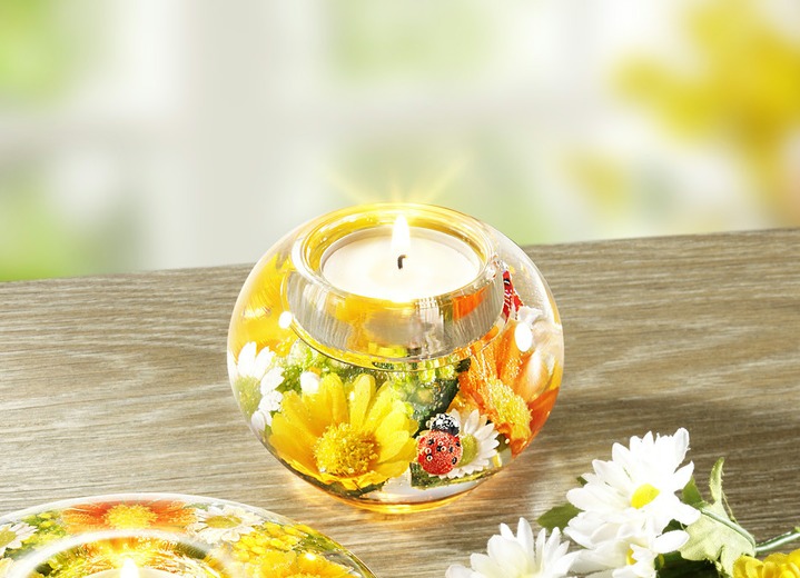 Wohnaccessoires - Dreamlight Teelichthalter, verschiedene Ausführungen, in Farbe GELB, in Ausführung Teelichthalter „Kugel“ Ansicht 1