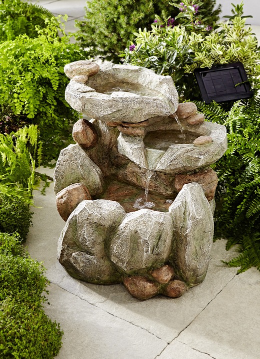 Garten - Solar-Brunnen Felsen aus Polyresin, in Farbe GRAU