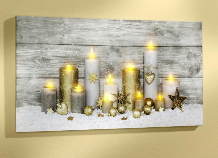 Weihnachtliche Dekorationen - LED-Bild mit batteriebetriebener Beleuchtung, in Farbe CREME