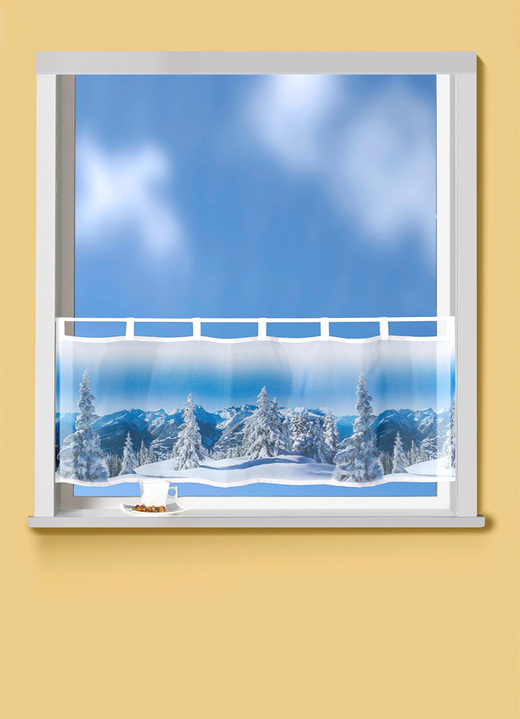Landhaus & Küche - Digitalbedruckter Kurzstore mit Schlaufen, in Größe 786 (H45xB 90 cm) bis 856 (H60xB120 cm), in Farbe BLAU-WEIß Ansicht 1
