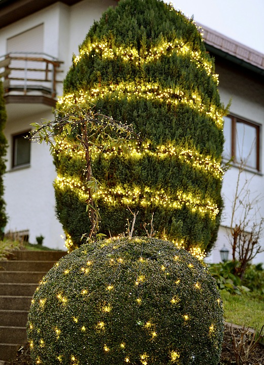 Winterlicher Garten - Cluster-LED-Lichterkette mit digitalem Outdoor-Trafo, in Farbe SCHWARZ, in Ausführung mit 192 LEDs und 8 Leuchtmodi; Gesamtlänge 12 m Ansicht 1