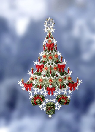 Fensterbild Weihnachtsbaum aus echter Plauener Spitze
