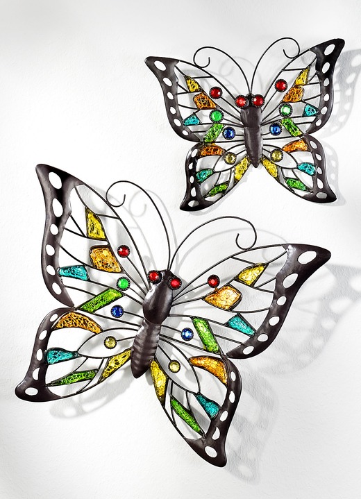 Wohnaccessoires - Wanddekoration, 2er-Set, aus Metall mit Glassteinen, in Farbe