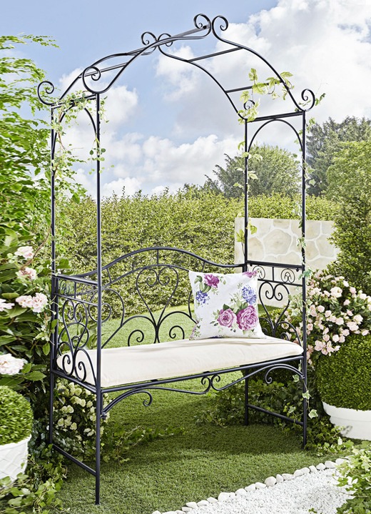 Gartenmöbel - Bank mit Rosenbogen, in Farbe SCHWARZ
