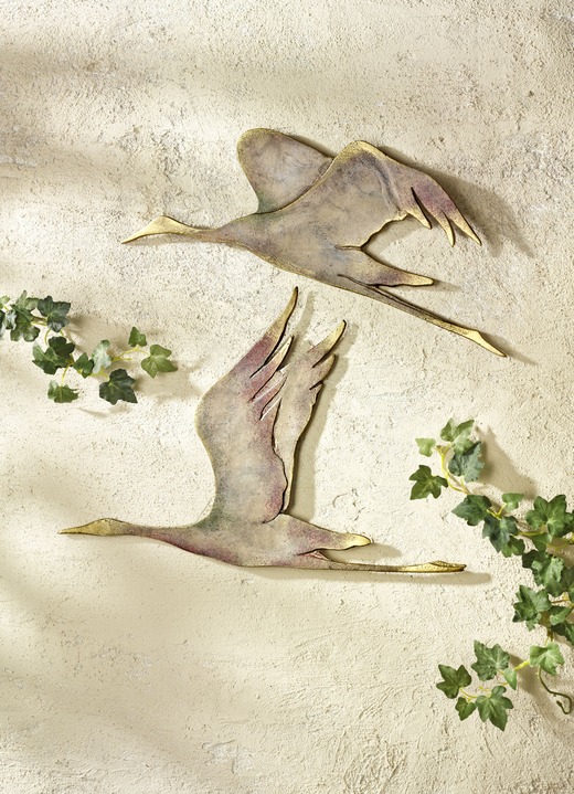 Gartendekoration - Wetterfeste Wanddekoration Kranich, in Farbe GOLD, in Ausführung Flügel unten