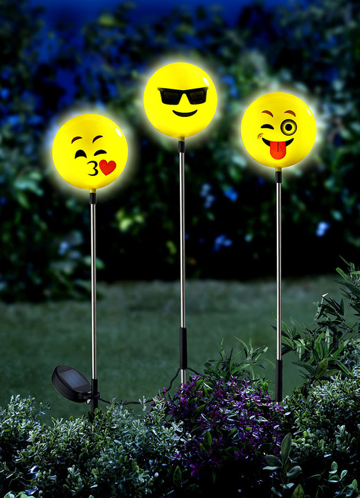 Leuchtende Dekoration - Solarleuchten Happy Face, 3er-Set, in Farbe GELB