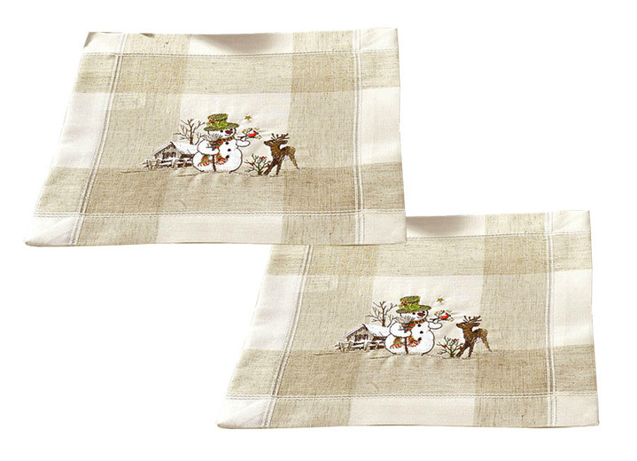 Tischdecken - Reizende Tisch- und Raumdekoration mit Schneemännern , in Größe 190 (Tischdecke, 110x110 cm) bis 305 (2 Deckchen, 35x 35 cm), in Farbe  Ansicht 1