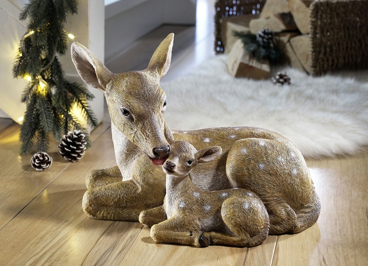 Weihnachtliche Dekorationen - Reh mit Kitz, in Farbe BRAUN