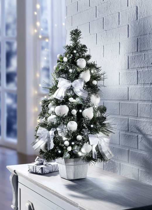 Weihnachtliche Dekorationen - Beleuchteter Tannenbaum, batteriebetrieben, in Farbe GRÜN-WEISS
