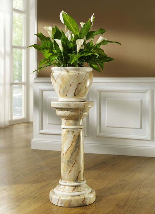 - Säule mit Übertopf in Handarbeit hergestellt und bemalt, in Farbe BEIGE-MARMOR