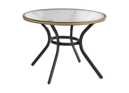 Tisch mit Aluminium-Gestell und Glasplatte