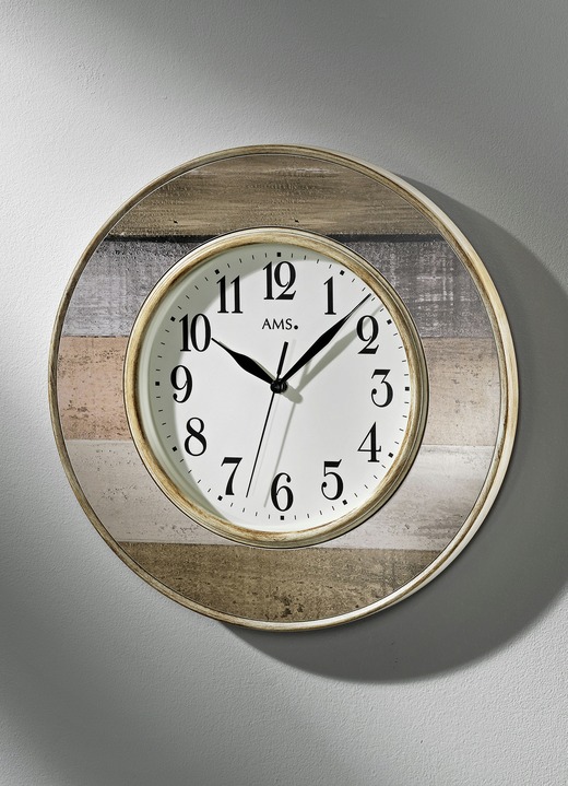 Uhren - Wanduhr mit Funkwerk aus dem Hause AMS, in Farbe CREME-BRAUN