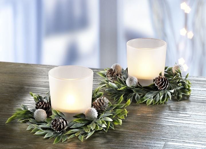 Weihnachtliche Dekorationen - Windlicht, 2er-Set, in Farbe WEISS-GRÜN