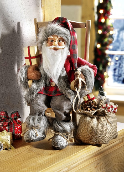 Weihnachtliche Dekorationen - Weihnachtsmann auf Schaukelstuhl, in Farbe ROT-GRAU
