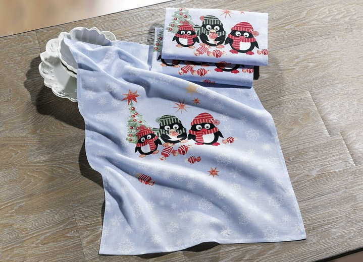 Badematten & Handtücher - Geschirrtücher mit Pinguine, 3er-Set, in Farbe HELLBLAU