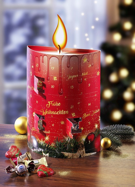 Adventskalender - Süßer Adventskalender in Form einer Kerze, in Farbe ROT