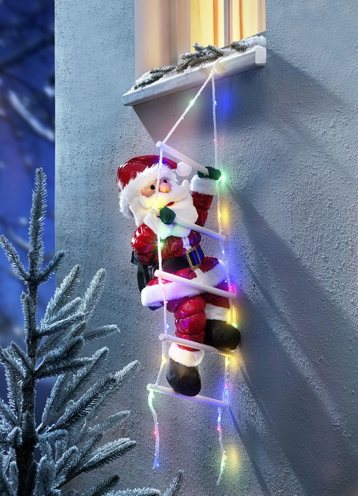 Außendekorationen - Weihnachtsmann auf LED-Leiter, in Farbe ROT