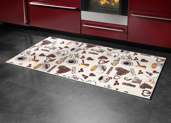 Modern - Küchenläufer und -teppiche mit Kaffeespezialitäten, in Größe 102 (Läufer, 60x115 cm) bis 185 (Teppich, 140x200 cm), in Farbe BEIGE Ansicht 1