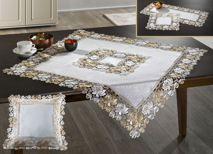 - Elegante Tischdekoration in Spitzen-Optik, in Größe 101 (Läufer, 40x 90 cm) bis 404 (Kissenbezug, 40x 40 cm), in Farbe CREME