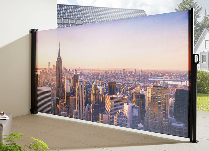 Sichtschutz & Sonnenschutz - Seitenmarkise Skyline, in Farbe BUNT, in Ausführung Kassette links, Auszug nach rechts Ansicht 1