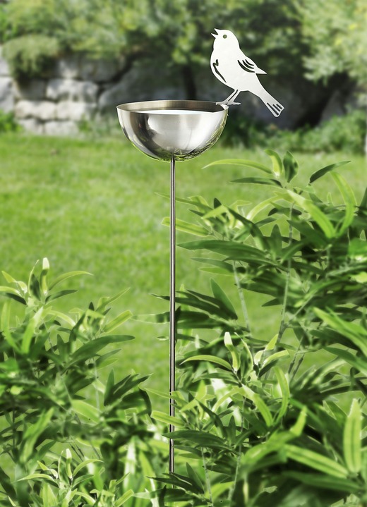 Gartendekoration - Gartenstecker Vogeltränke, in Farbe SILBER