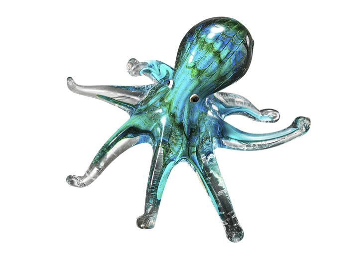 - Glas-Figuren von Hand gefertigt, in Farbe BLAU, in Ausführung Oktopus Ansicht 1
