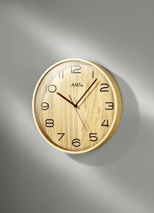 Uhren - Wanduhr aus Holz mit Funkuhrwerk, in Farbe HELLBRAUN