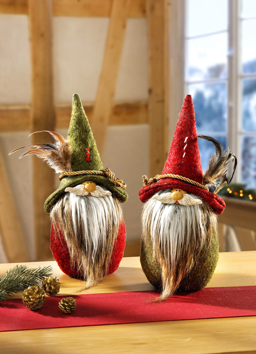 Weihnachtliche Dekorationen - 2er-Set Wichtel, in Farbe GRÜN-ROT