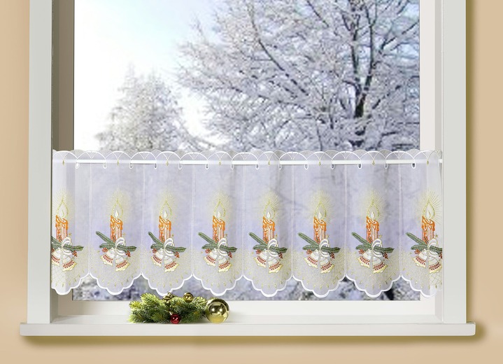 Fensterdekorationen - Kurzstore Kerzen, in Größe 788 (H40xB 96 cm) bis 858 (H55xB128 cm), in Farbe WEIß-TERRA